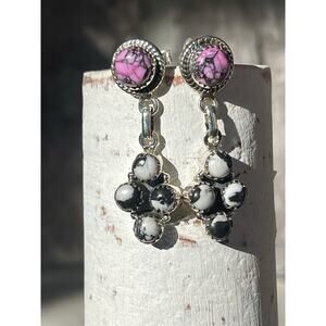 Sterling Silver White Buffalo Dangle Earrings Pink Dahlia Southwestern